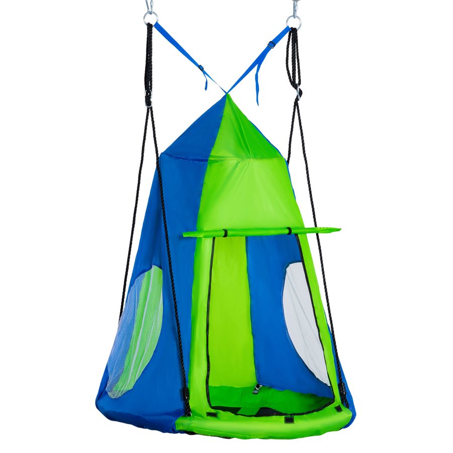 Outsunny Nestschaukel Zelt Ø100cm für Kinder, Tür/Fenster, max. 200kg, runde Schaukel für Garten & Spielplatz   Aosom.de von Outsunny