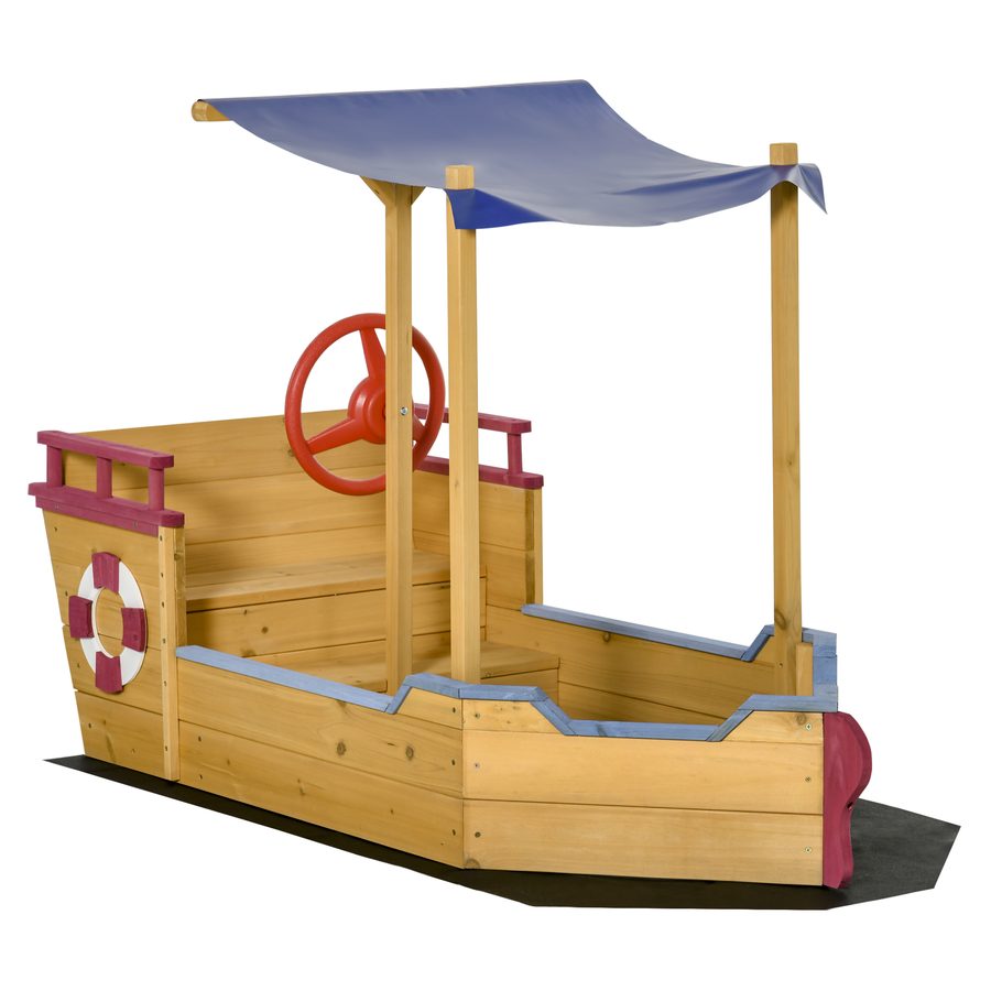 Outsunny Sandkasten Schiff Design aus Holz, Segelschiff mit Sitzbank und Flaggenmast, ideal für Kinder 3-8 Jahre, 160 x 70 x 103 cm   Aosom.de von Outsunny