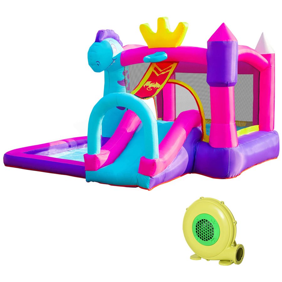Outsunny Aufblasbares Schloss mit Rutsche, Trampolin, Spielbereich, Pool und Korb für bis zu 3 Kinder ab 3 Jahren, Gebläse und Tragetasche, Gebläse 350W inkl., Maße 300L x 270l x 200H cm, Mehrfarbig   Aosom von Outsunny