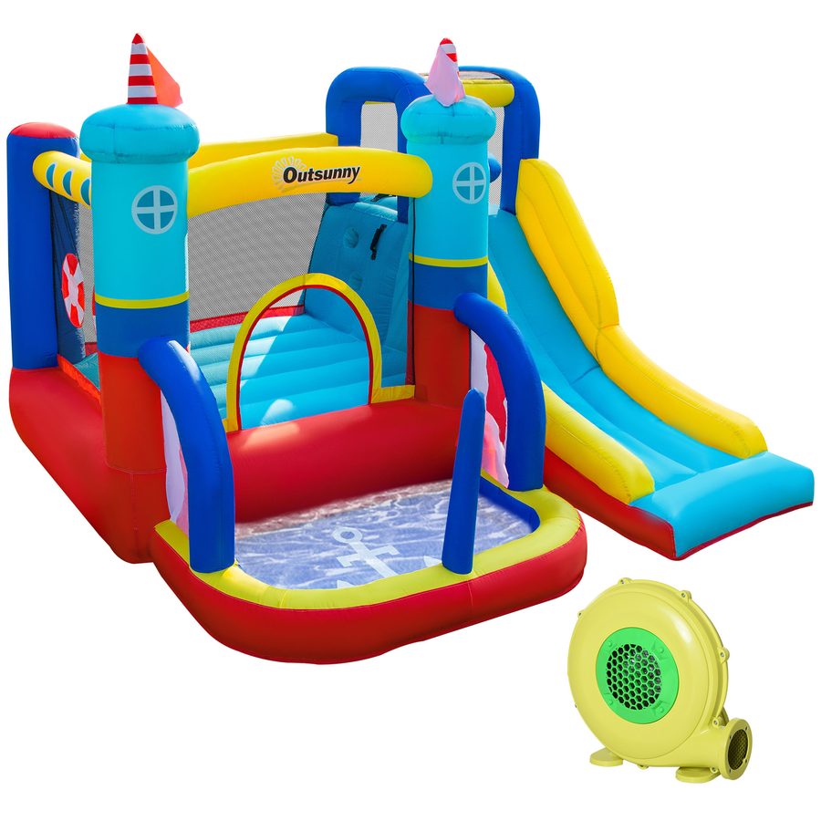 Outsunny Aufblasbare Hüpfburg mit Gebläse Wasserpark aufblasbare Rutsche Kletterwand Trampolin mit Tragetasche für Kinder von 3 bis 8 Jahren    Aosom von Outsunny