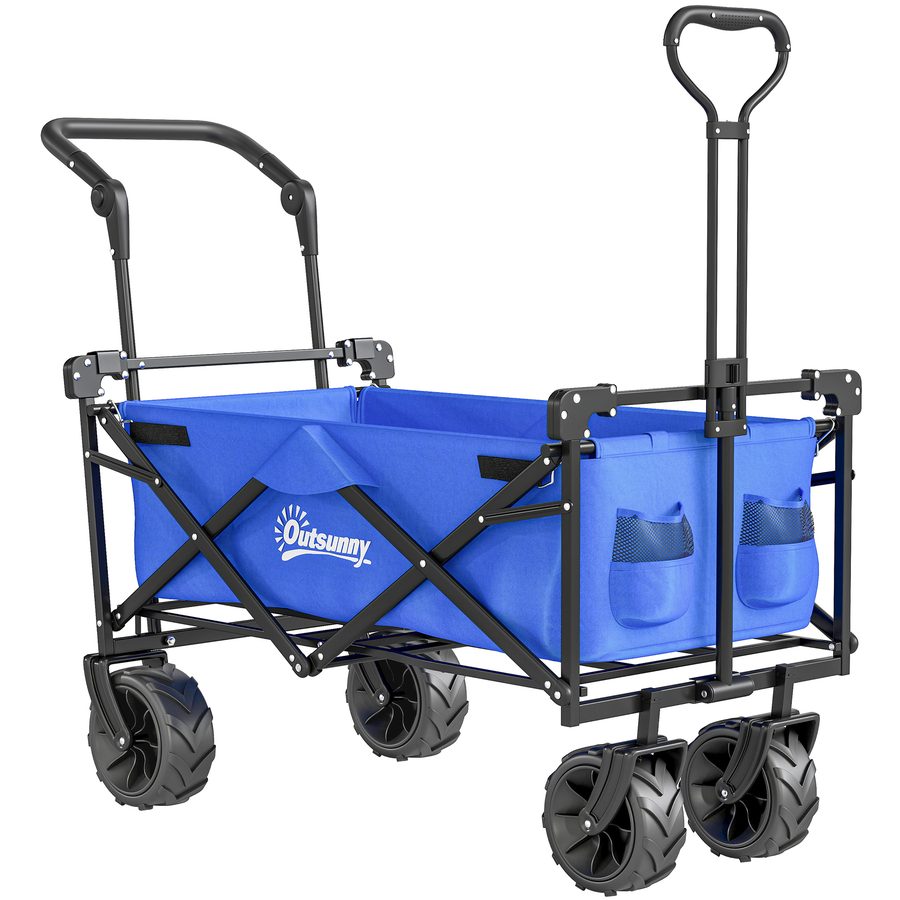 Outsunny Transportwagen, faltbarer Strandwagen mit Dach, Griff, Korb, Geländetauglich, Tragkraft 68 kg, Stahl Oxford blau   Aosom von Outsunny