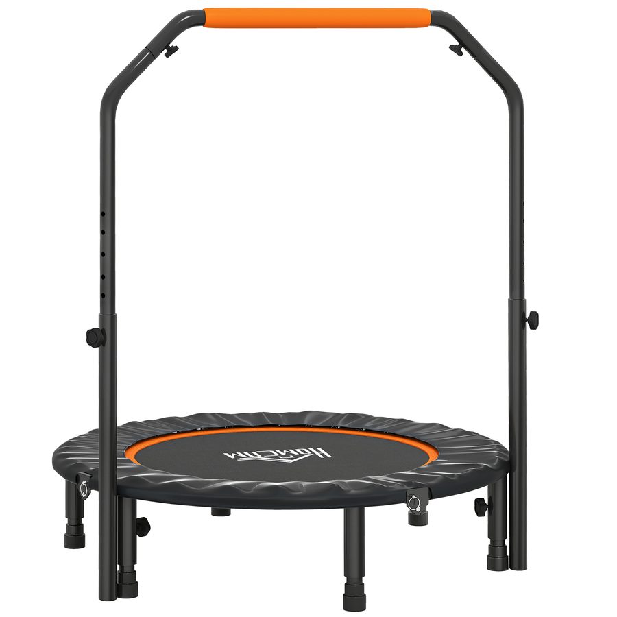 HOMCOM 102 cm Fitness-Trampolin, Faltbares Mini-Trampolin mit vierfach höhenverstellbarem Haltegriff, Fitness-Rebounder für Erwachsene, bis 100 kg, Schwarz   Aosom von HOMCOM
