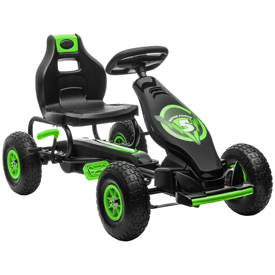HOMCOM Gokart Kinderfahrzeug mit verstellbarem Sitz und Gummireifen, Pedal & Handbremse, ab 5 Jahren, grün-schwarz für Abenteuer im Freien   Aosom.de von HOMCOM