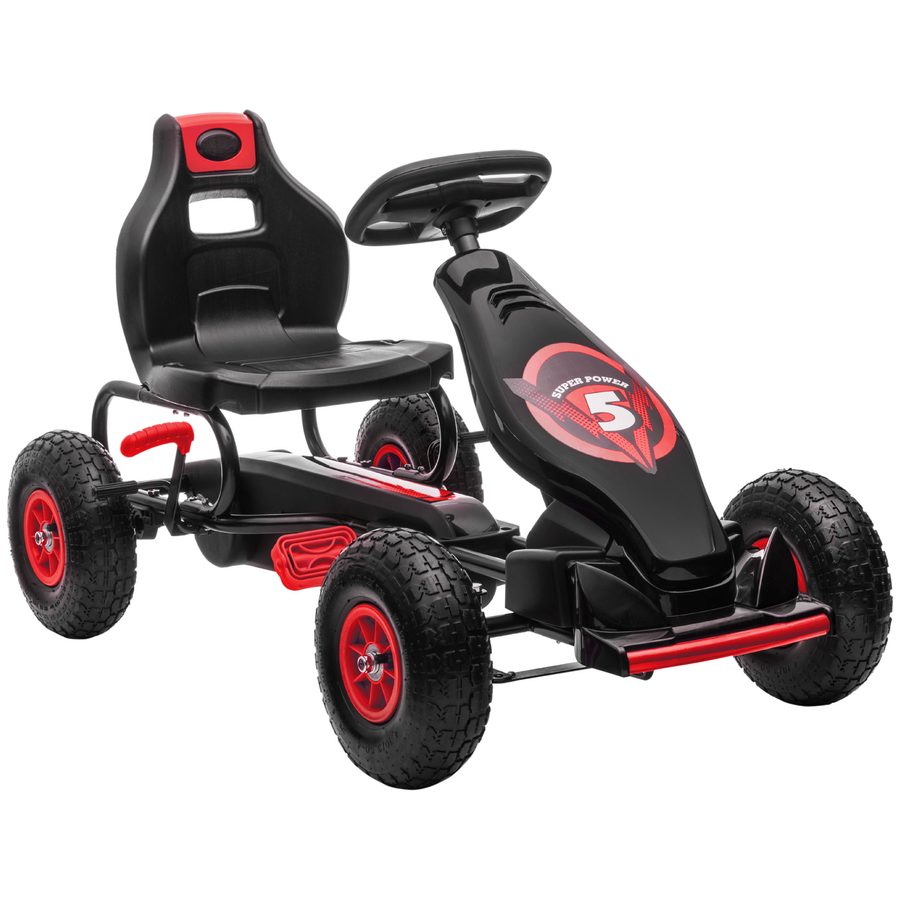 HOMCOM Gokart, Kinderfahrzeug mit verstellbarem Sitz, Tretfahrzeug mit Gummireifen, Pedal, Handbremse, für 5-12 Jahre, Outdoor, Rot+Schwarz  Aosom von HOMCOM