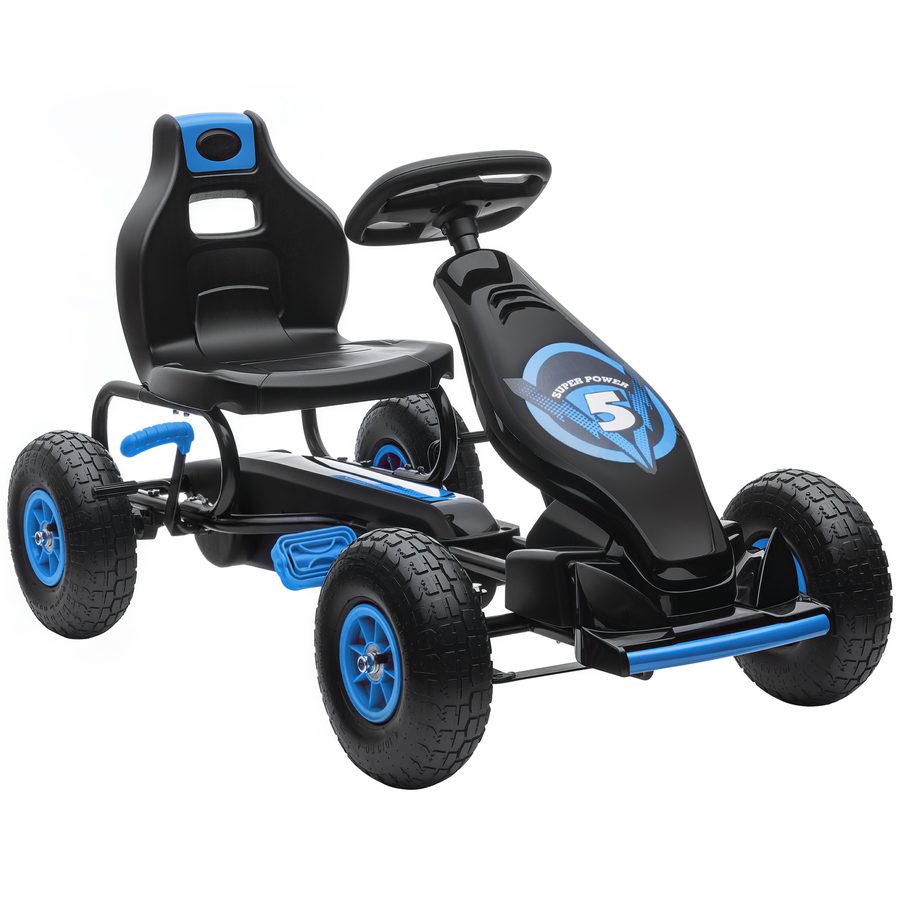 HOMCOM Gokart Kinderfahrzeug blau schwarz mit verstellbarem Sitz Gummireifen Pedal Handbremse ab 5 Jahren für Spaß im Freien   Aosom.de von HOMCOM