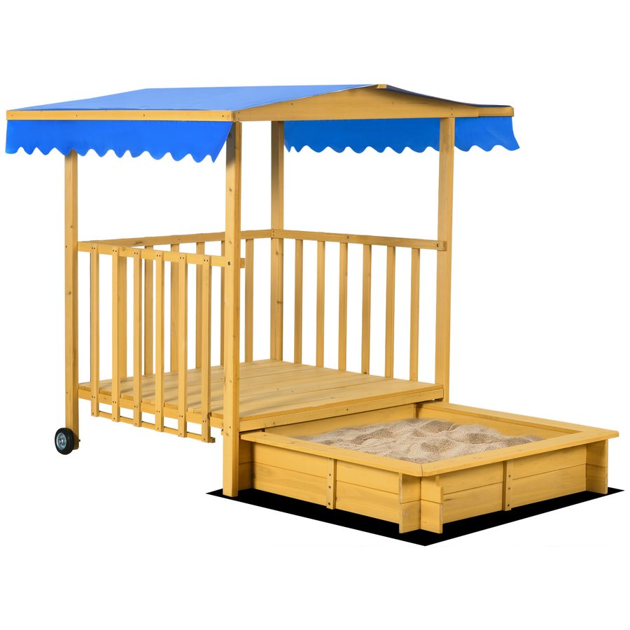 Outsunny Sandkasten ohne Boden, höhenverstellbar, 107,5 x 107,5 x 110 cm, Sandkiste mit Dach, Sandkasten mit Abdeckung, Natur  Aosom von Outsunny