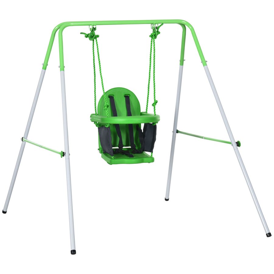 Outsunny Babyschaukel Kleinkinderschaukel Gartenschaukel mit Sicherheitsbügel & Anschnallgurt für 6-36 Monate 122 x 146 x 122 cm in Grün   Aosom.de von Outsunny