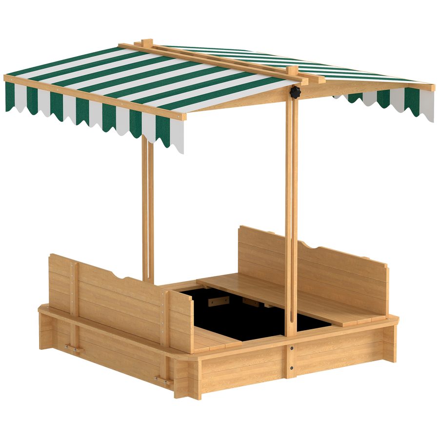 Outsunny Sandkasten 106x106 cm Kinder Sandbox mit höhenverstellbar Abdeckung, Sandkiste aus Holz mit Sitzbänken Rücklehnen für Outdoor Garten Terrasse Balkon   Aosom von Outsunny