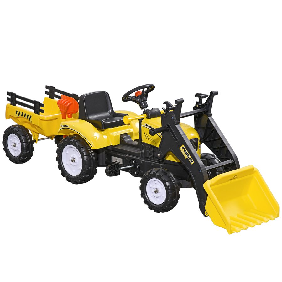 HOMCOM Trettraktor mit Anhänger, Tretfahrzeug mit Schaufel, Kinderfahrzeug Traktor für ab 3 Jahren Kinder, Gelb   Aosom von HOMCOM