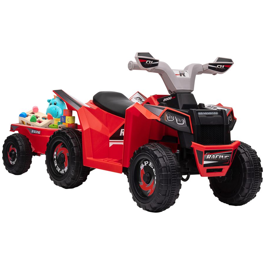 HOMCOM Elektro Quad kaufen, mit Anhänger, Vorwärts- und Rückwärtsgang, abriebfesten Rädern, Metall, für 1,5-3 Jahre, Belastbarkeit 25 kg, Rot  Aosom von HOMCOM