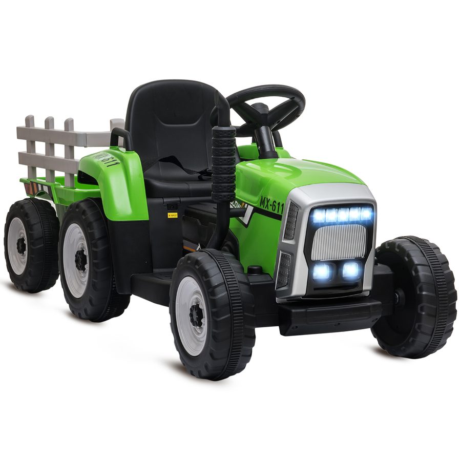 HOMCOM Elektrischer Traktor mit Anhänger, Kinder Elektroauto mit Fernbedienung, Kinder Aufsitztraktor mit MP3 Funktion, Scheinwerfer   Aosom von HOMCOM