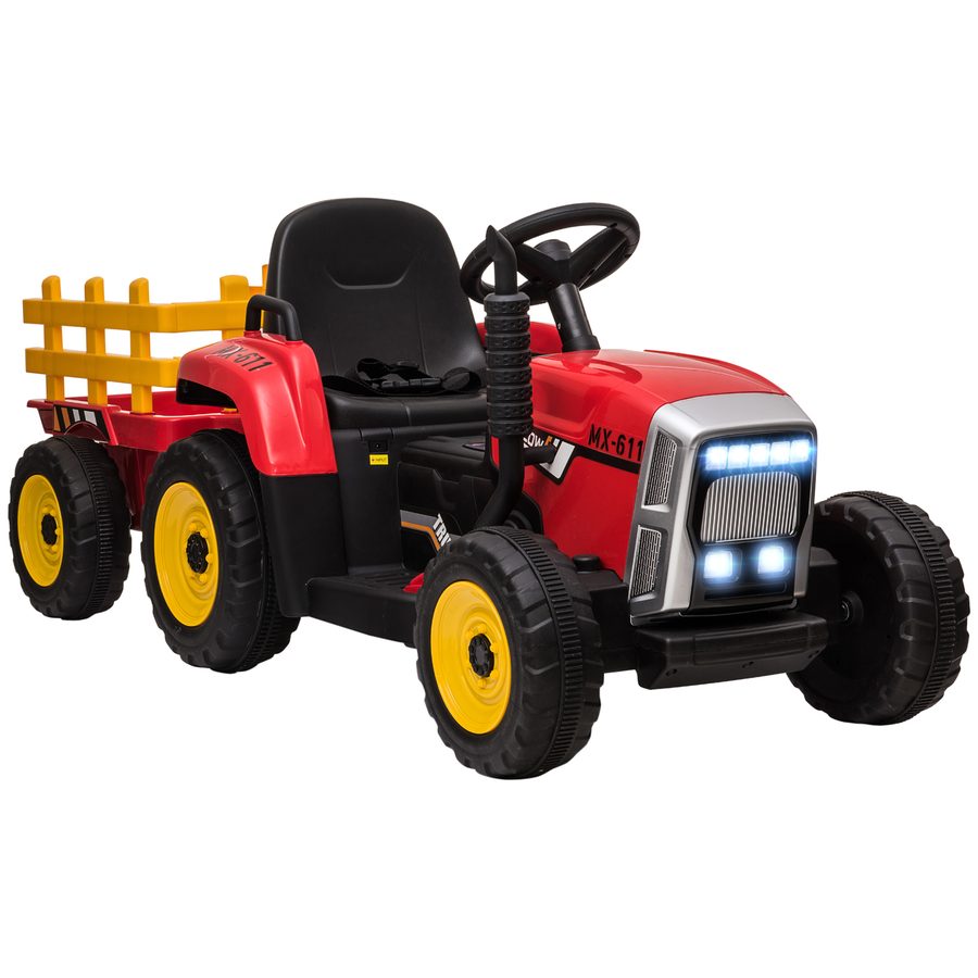 HOMCOM Elektrischer Traktor für Kinder Elektroauto mit Anhänger, Fernbedienung, MP3, Scheinwerfer, 3-6 km/h, rot   Aosom.de von HOMCOM