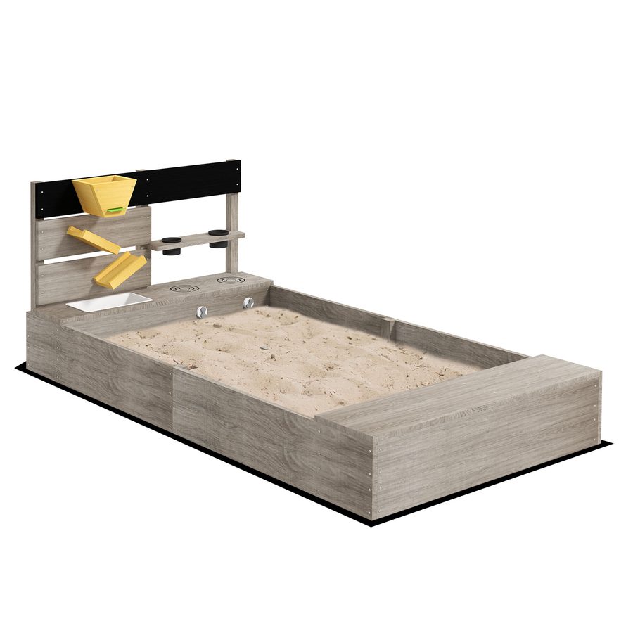 Outsunny Sandkasten mit Küchenelementen aus Holz, bodenloser Spielkasten für Kinder 3-7 Jahre, Gartenspielzeug, Grau 154x80x60cm   Aosom von Outsunny