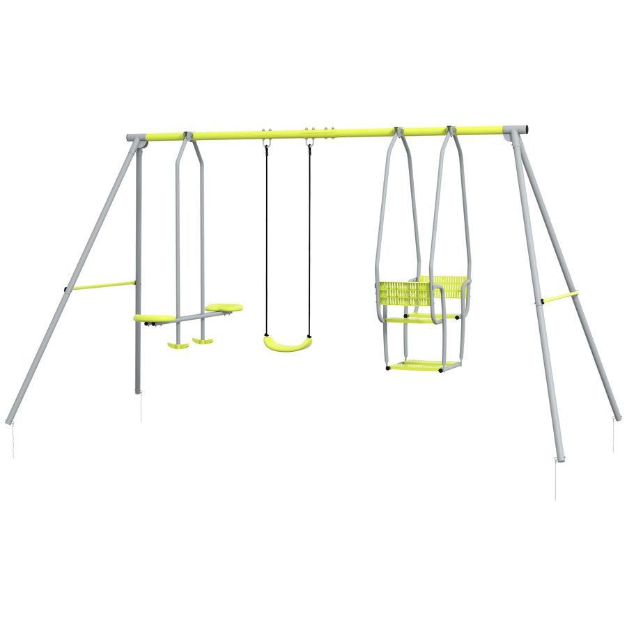 Outsunny 3 in 1 Kinderschaukel mit 2 gegenüber liegenden Sitzen und 1 Schaukelsitz, Garten Schaukel, Metallstruktur, maximale Belastung 225 kg, Outdoor-Spielplatz, Grün   Aosom von Outsunny