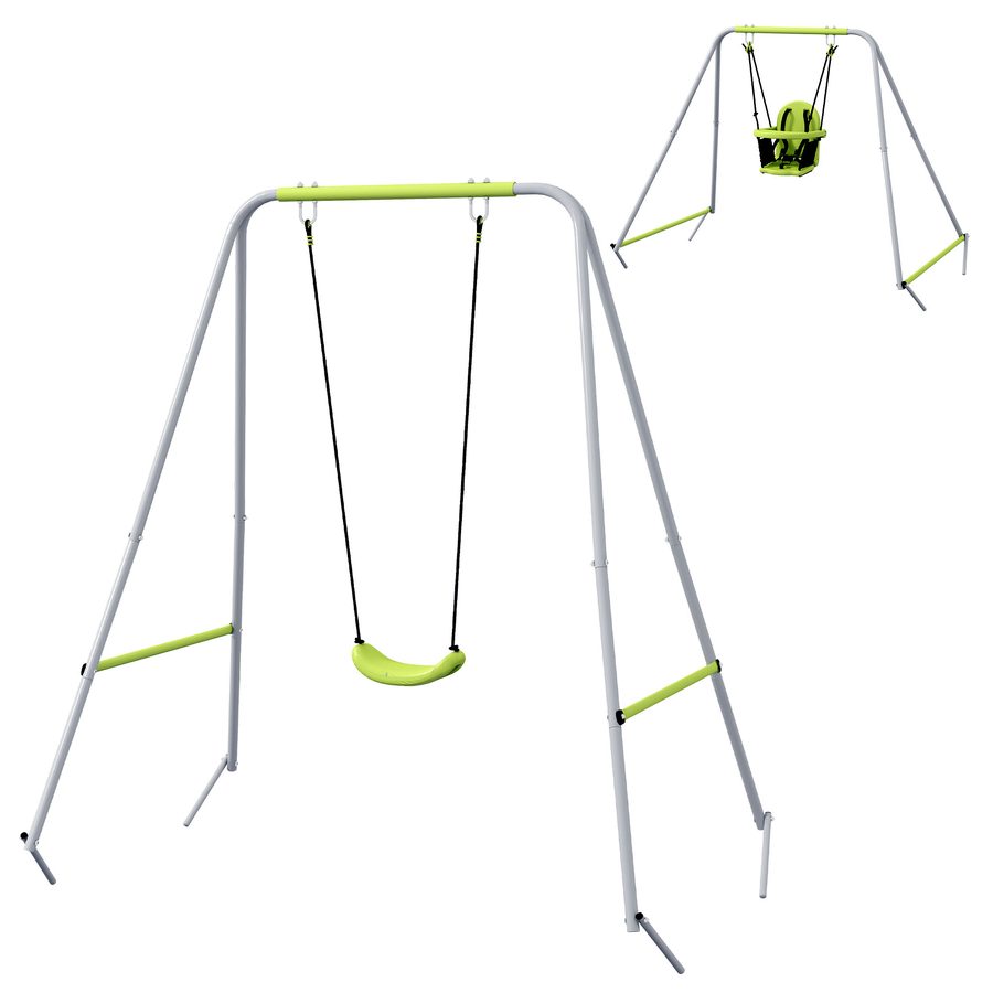 Outsunny Schaukel, 2-in-1 Schaukel für Babys, 5-Punkt-Sicherheitsgurt, Innen- und Außenschaukel, leicht zu montieren und zu verstauen, grün   Aosom von Outsunny