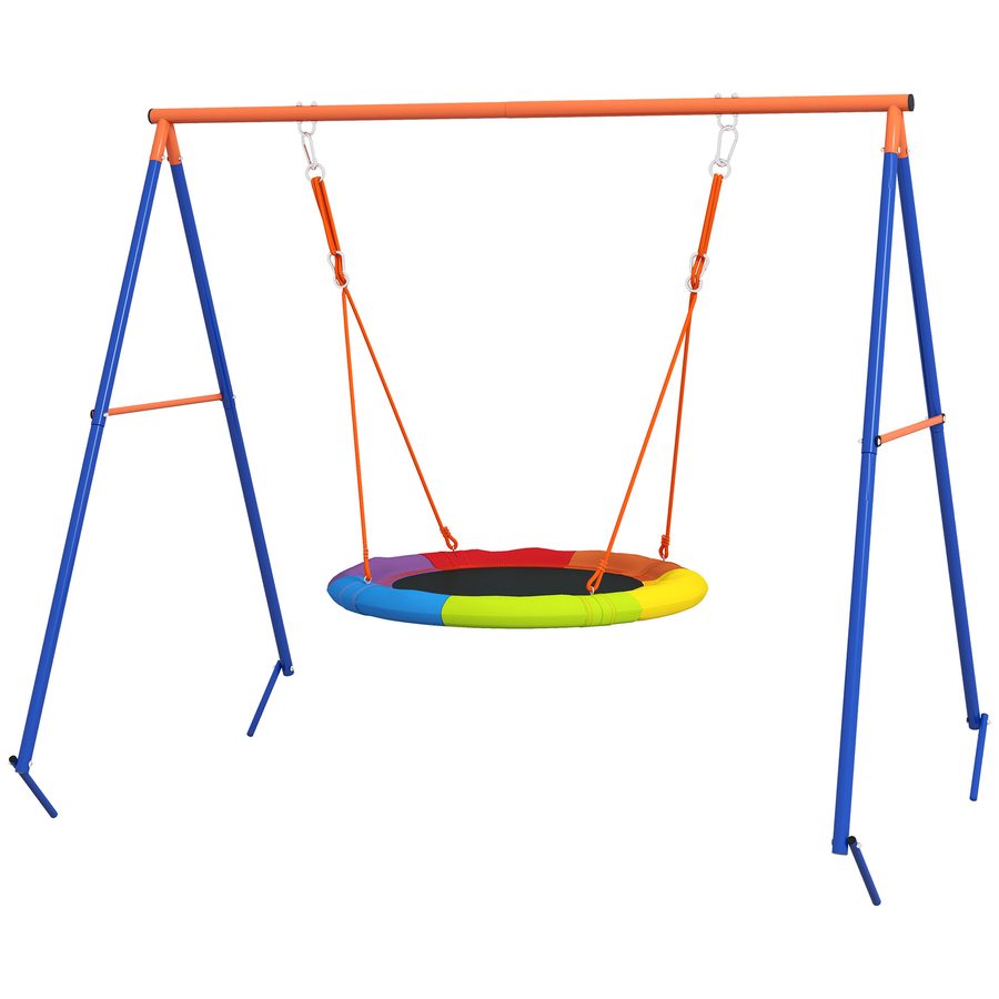 Outsunny Garten Schaukel für Kinder, Nest-Schaukel für 1-2 Kinder mit verstärktem Metall A-Rahmen, 196x172x180cm, Multicolor   Aosom von Outsunny