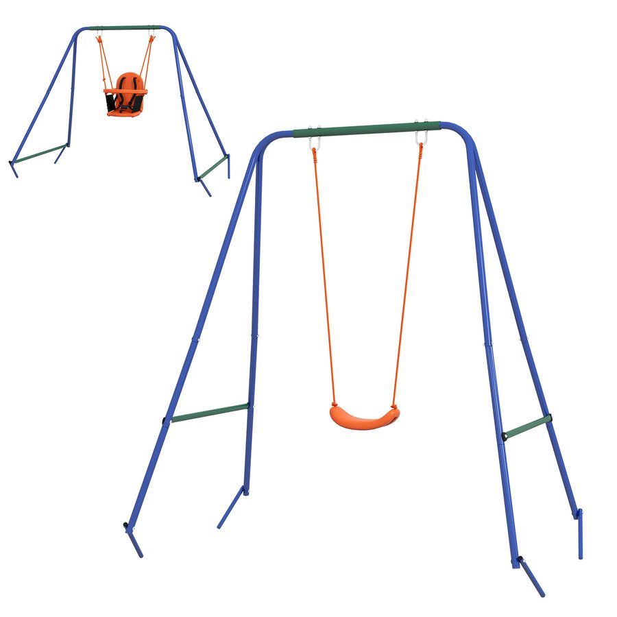 Outsunny Gartenschaukel für Kinder, 2 in 1 Schaukel für Babys und Kinder von 6 Monaten bis 8 Jahren, Outdoor-Spielzeug, Sitz mit Sicherheitsgurt, Multicolor   Aosom von Outsunny