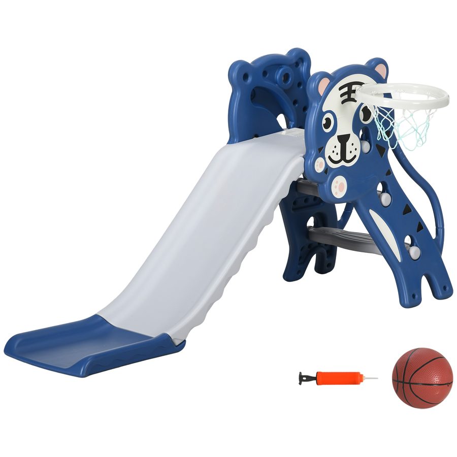 AIYAPLAY 3 in 1 Kinderrutsche mit Klettergerüst Basketballkorb Kleinkindrutsche, Cartoon-Design Indoor Outdoor Spielplatz für Kleinkinder 18-36 Monaten, Blau   Aosom von AIYAPLAY
