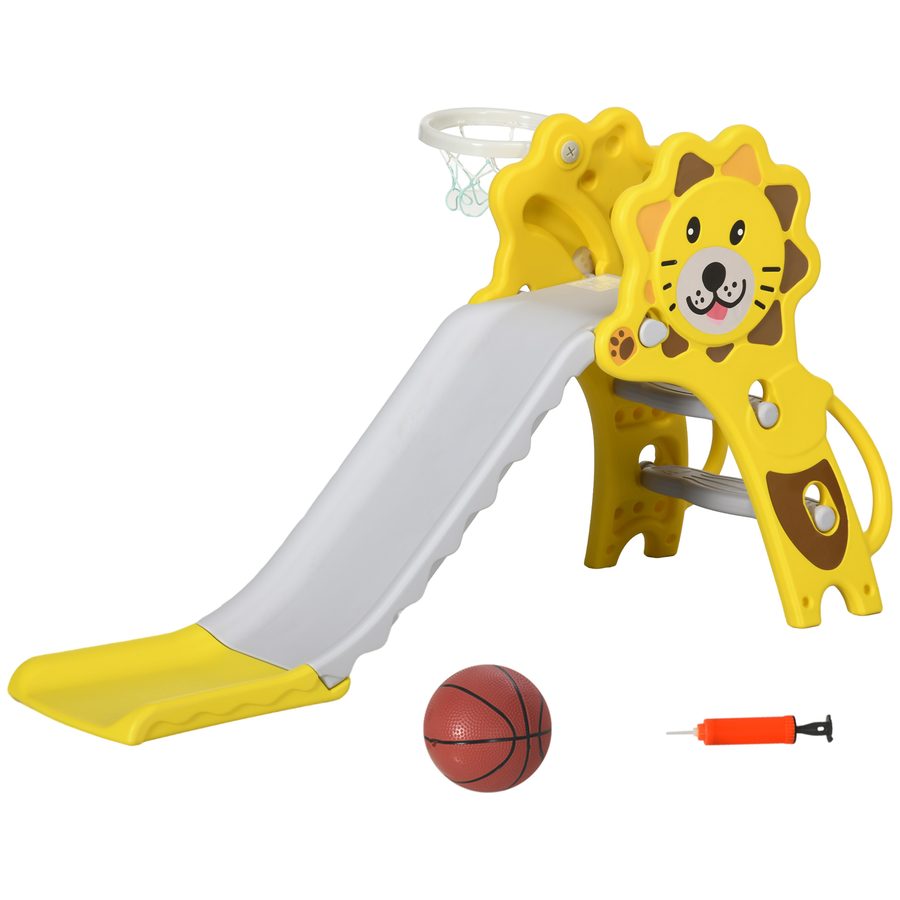 AIYAPLAY Kinderrutsche Basketballkorb für Kinder 18 bis 36 Monate Innen- und Außenbereich Max. 25 kg 131L x 50B x 74H cm Ball + Pumpe enthalten HDPE Gelb Grau   Aosom von AIYAPLAY