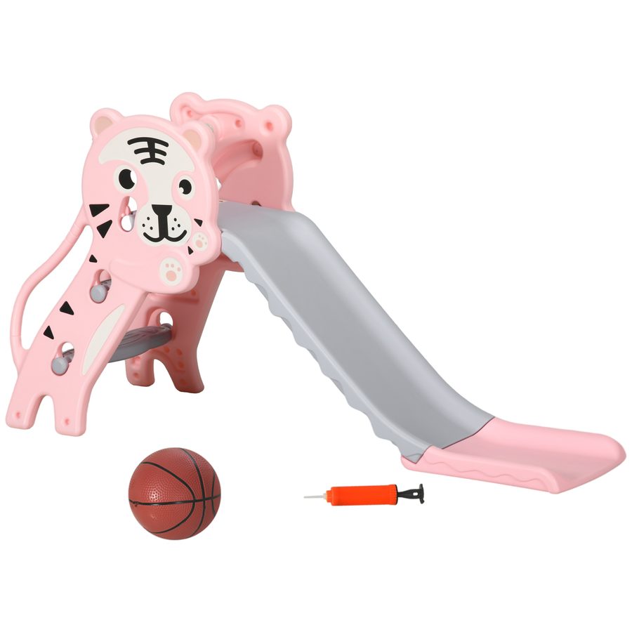 AIYAPLAY Kinder Rutsche 18-36 Monate mit seitlichem Basketballkorb, Kunststoff, 133x60x70 cm, Rosa und Grau   Aosom von AIYAPLAY