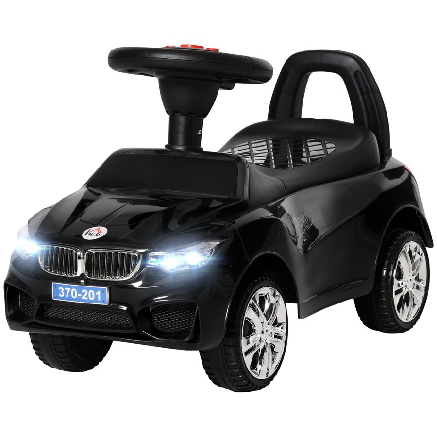 HOMCOM Kinderreitauto mit Lenkrad, Scheinwerfern und integrierter Musik, Auto aus PP und Metall, 63,5x28x36 cm, Schwarz   Aosom von HOMCOM