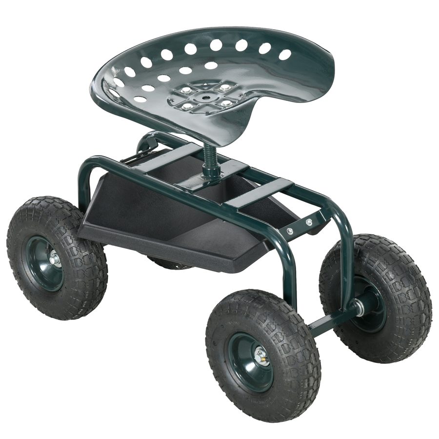 Outsunny Rollsitz Werkstattwagen , Gartenwagen aus stahl bis 150kg belastbar, fahrbar und drehbar, gartenarbeit im sitzen, dunkel grün   Aosom von Outsunny