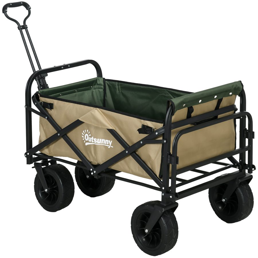 Outsunny Bollerwagen klappbarer Lastenwagen mit Griff, Strandwagen Gartenwagen bis 100 kg belastbar, Oxford Material in Khaki   Aosom.de von Outsunny