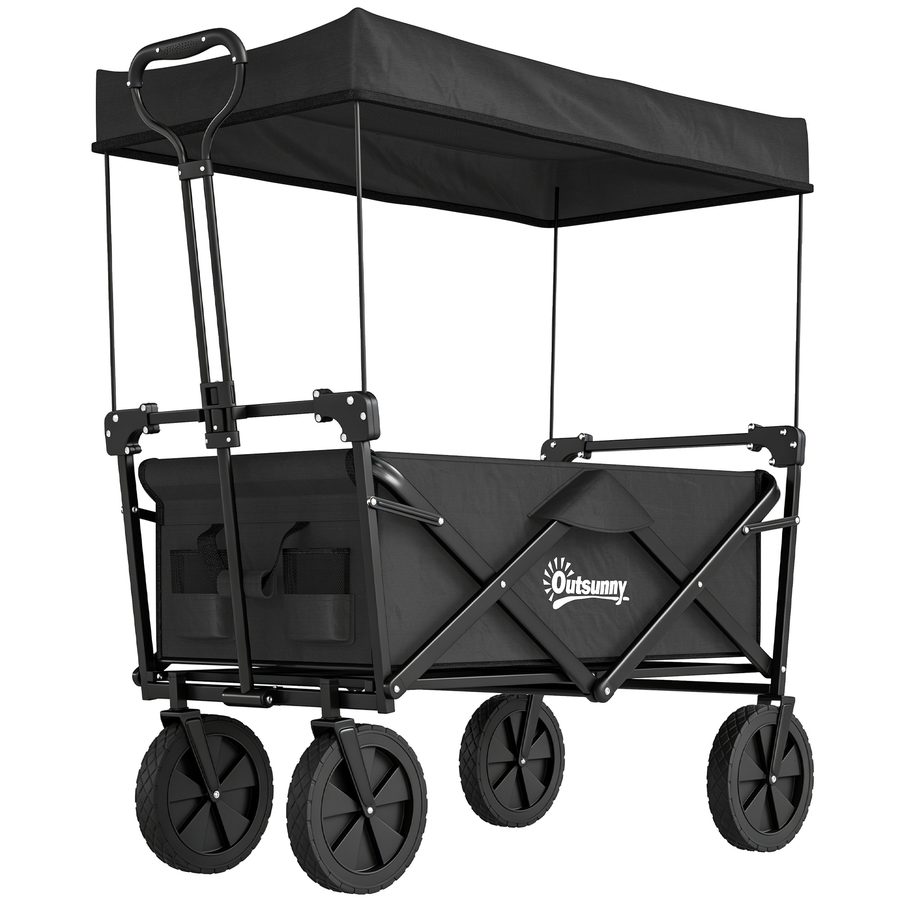 Outsunny Bollerwagen faltbar mit Sonnendach, Transportwagen bis 110 kg belastbar, Handwagen mit Tragetasche, Oxford Schwarz für Garten & Ausflüge   Aosom.de von Outsunny