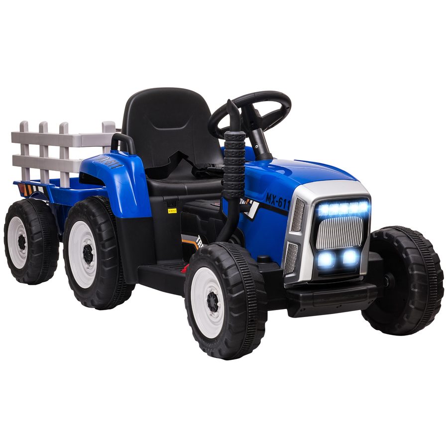 HOMCOM Elektro Kindertraktor mit Fernbedienung und Anhänger, MP3 Scheinwerfer, 3-6 km/h, für 3-6 Jahre, Blau   Aosom.de von HOMCOM