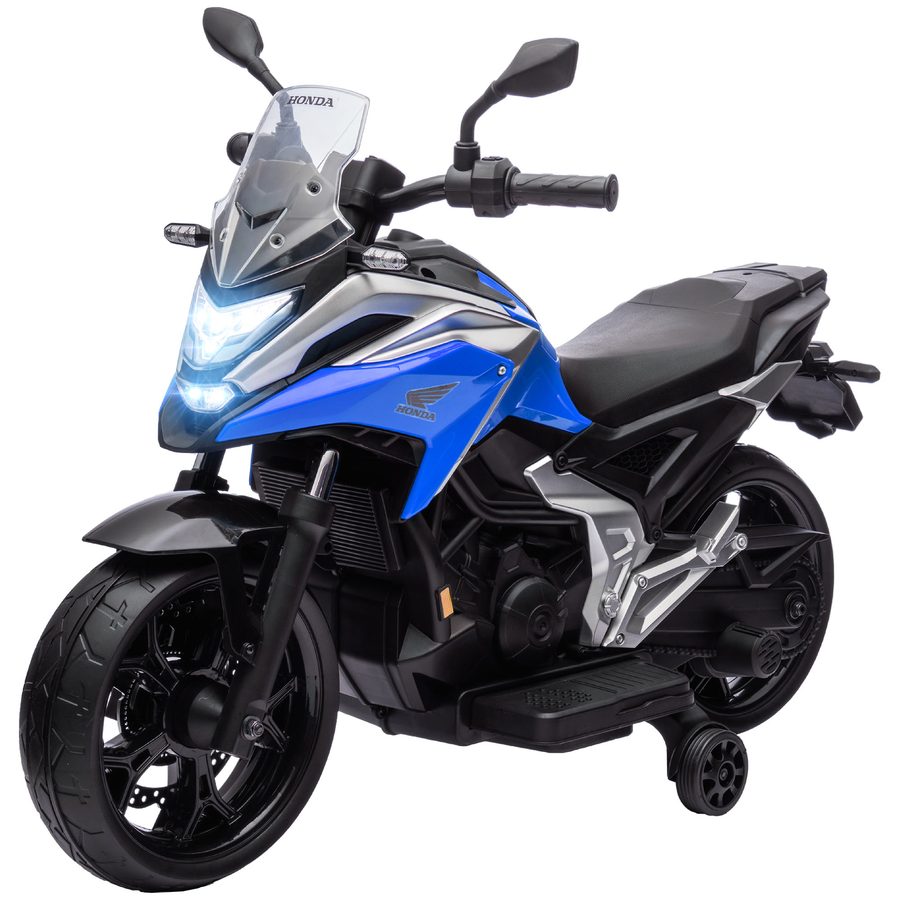 AIYAPLAY Elektromotorrad für Kinder Honda Motorrad für Kinder 3 bis 6 Jahre mit Musik, Scheinwerfern - Kinder Elektroauto mit 2 Trainingsrädern - Abmessungen 107L x 46B x 75H cm blau   Aosom von AIYAPLAY
