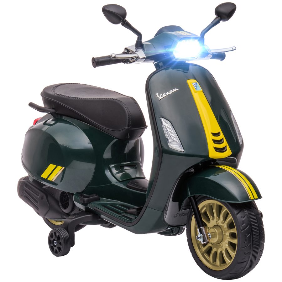 AIYAPLAY Kinder Elektro-Motorrad 6V mit MP3 USB FM-Radio LED-Scheinwerfer Trainingsrädern 3 km/h für Kinder 3-6 Jahre Dunkelgrün   Aosom.de von AIYAPLAY