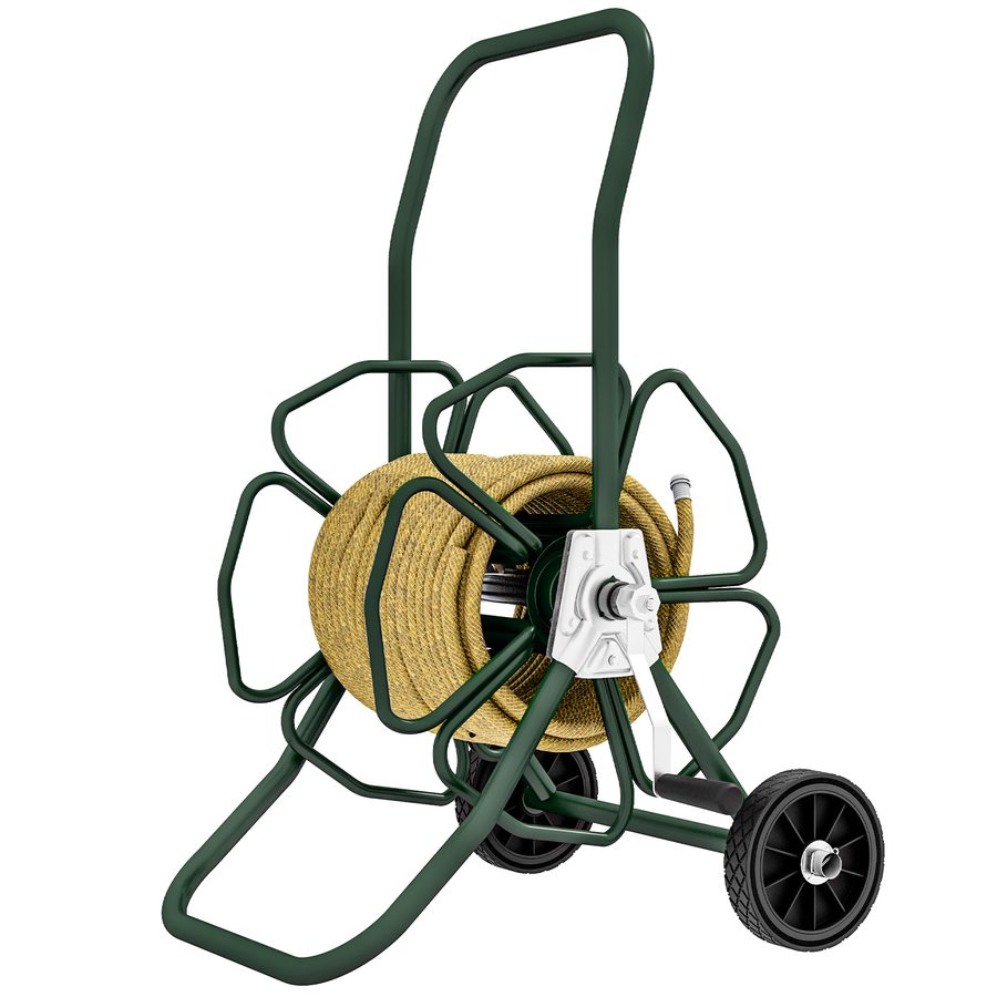 Outsunny Gartenschlauch-Aufroller auf Rädern, 30 m Ø16mm Schlauch, Schlauchwagen, Schlauchaufroller, rutschfester Griff, Metall, Grün   Aosom von Outsunny