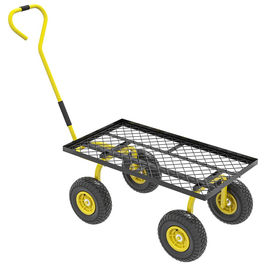 Outsunny Gartenkarren Transportwagen Handwagen 4 Räder 94 x 48,5 x 100 cm max. 150 kg Metall Gelb   Aosom von Outsunny
