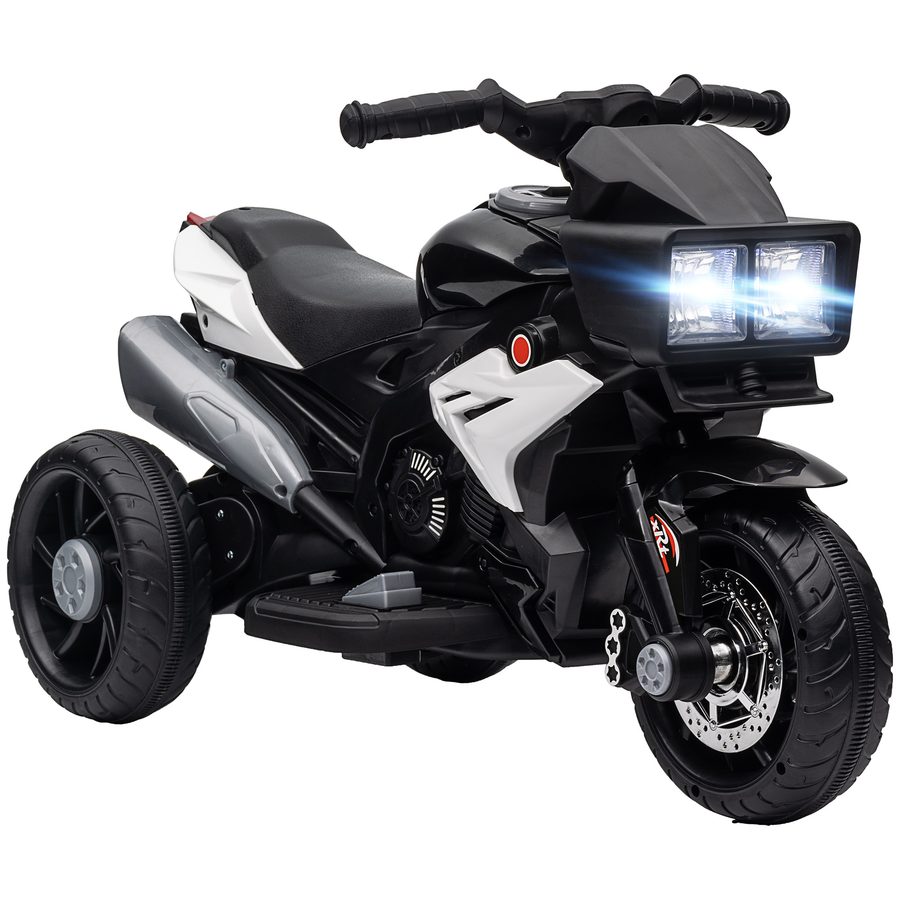 HOMCOM Elektro-Motorrad für Kinder 3-5 Jahre 6V (max. 25kg), Geschwindigkeit 3km/h, Kinder-Elektrofahrzeug mit 3 Rädern, Licht und Sound, Schwarz, 86x42x52cm   Aosom von HOMCOM