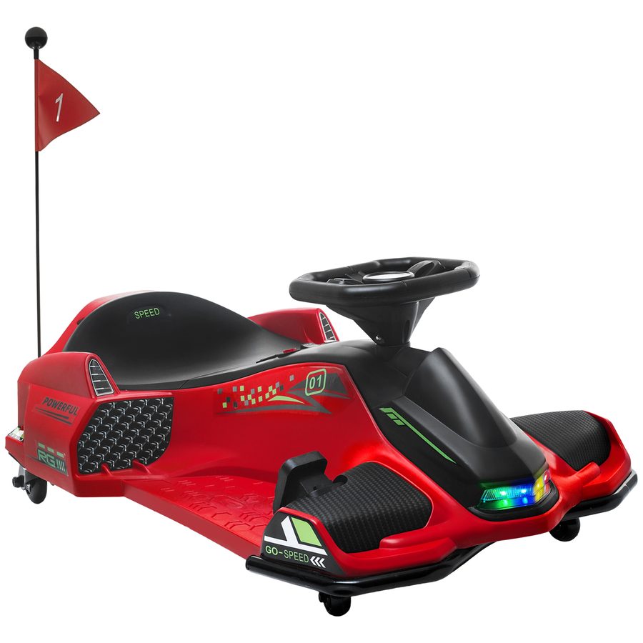 HOMCOM Kinder Elektro Gokart 12 V 3-8km/h Drift Kart mit Driftmodus, Langsamem Start, Go Kart mit Lichtern Musik, Sicherheitsgurt Kinderfahrzeug für 8-12 Jahre Kinder Rot   Aosom von HOMCOM