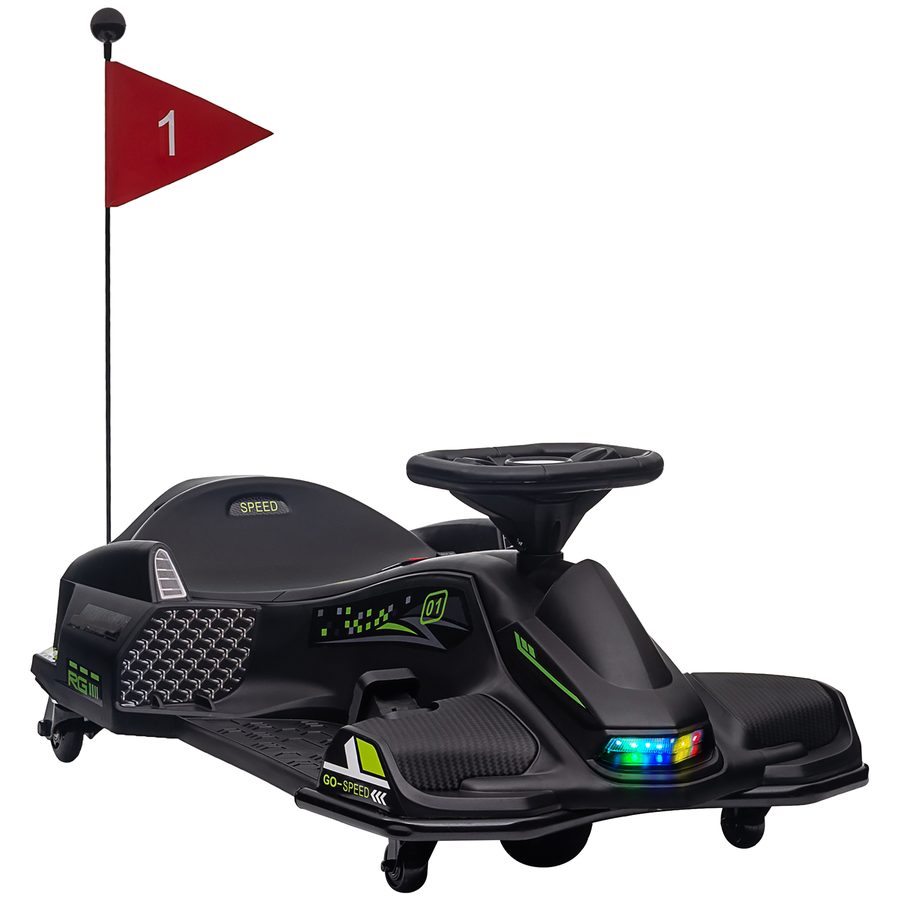HOMCOM Kinder Elektro Gokart 12 V 3-8km/h Drift Kart mit Driftmodus, Langsamem Start, Go Kart mit Lichtern Musik, Sicherheitsgurt Kinderfahrzeug für 8-12 Jahre Kinder Schwarz   Aosom von HOMCOM
