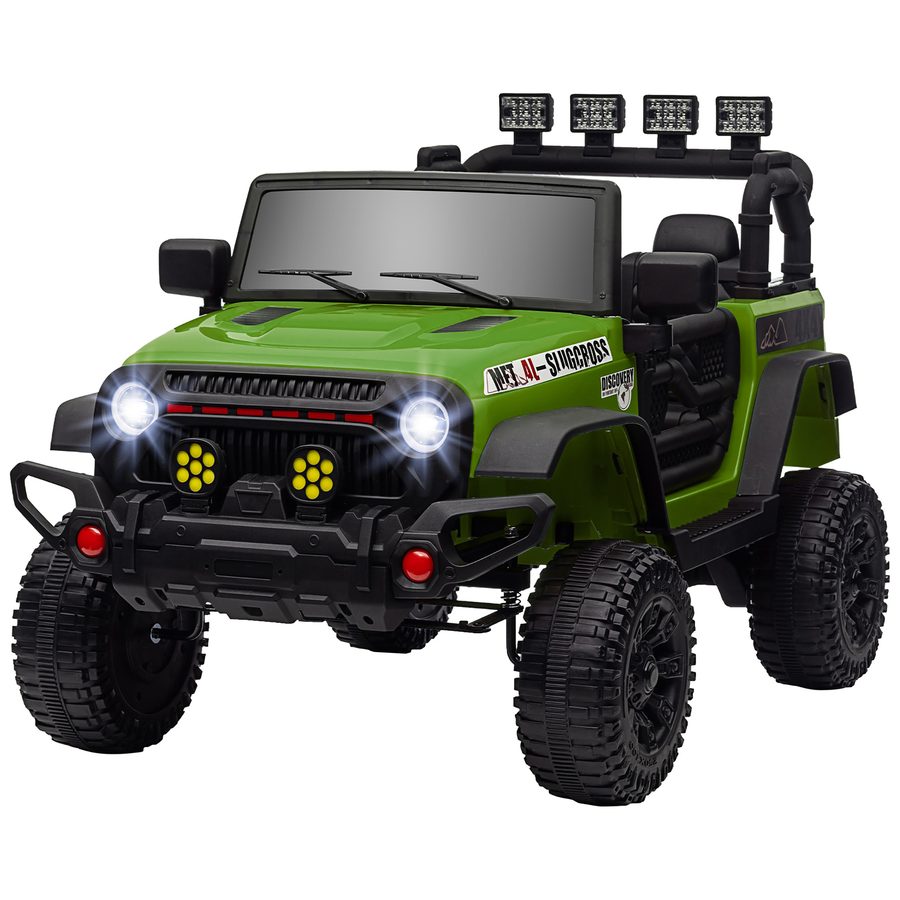 AIYAPLAY Kinder Elektroauto UTV, Kinder Elektro Buggy, Bluetooth, 2 Sitze mit 2.4Ghz Fernbedienung, 2 Motoren 12 V, 3 Geschwindigkeiten, 4x4 Kinder Elektroauto, Musik, Hupe, LED-Lichter, Grün   Aosom von AIYAPLAY