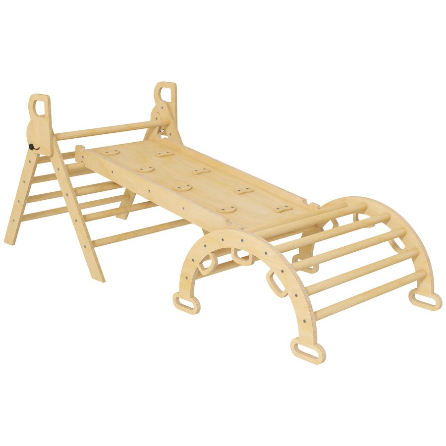 AIYAPLAY 5 in 1 Kletterdreieck für Kinder mit Kletterdreieck, umkehrbarer Kletterrampe, Rutsche, Wippe, max. 50 kg Tragfähigkeit, für Kinder von 18 bis 48 Monaten, Naturholz   Aosom von AIYAPLAY
