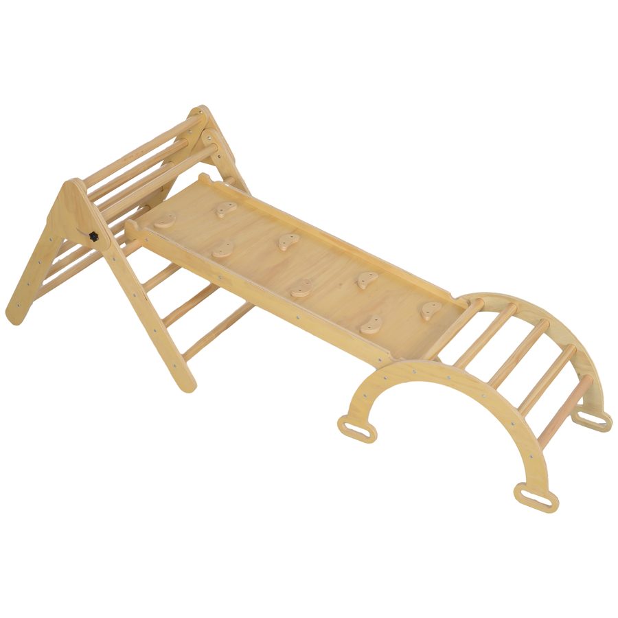 AIYAPLAY 5 in 1 Klappbare Holzkletterdreieck Set,Klettern für Kinder 18-48 Monate mit Bogen-Kletterer und Rutsche zum Rutschen oder Klettern, für Innenbereiche, Naturholz   Aosom von AIYAPLAY