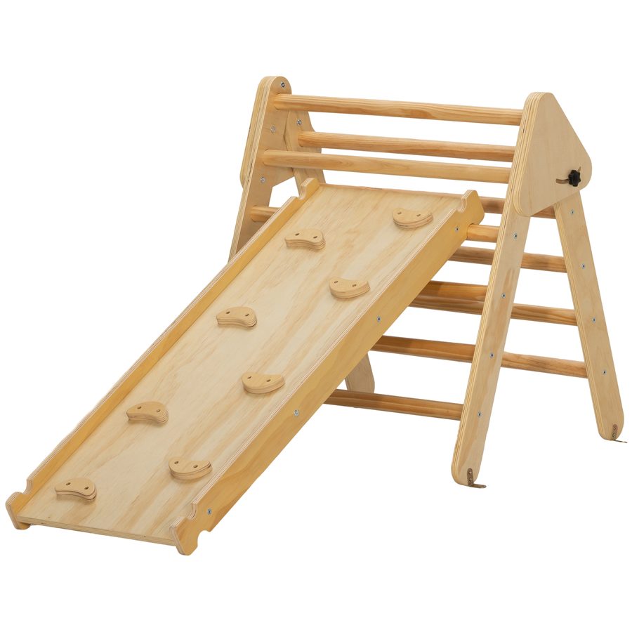AIYAPLAY 2 in 1 Klettergerüst Set mit Rutsche, Kletterdreieck zum Rutschen und Klettern, Kletterspielzeug aus Holz, für Kinder 1,5-4 Jahre, Indoor, Naturholz   Aosom von AIYAPLAY