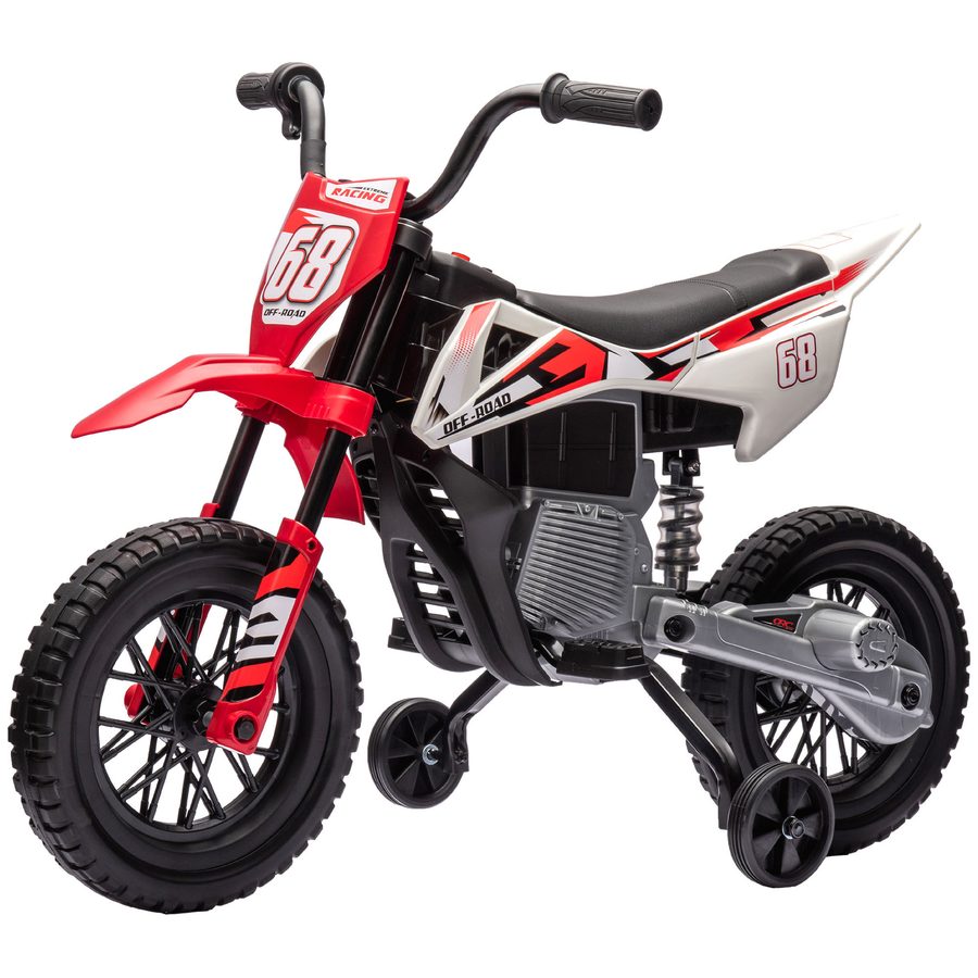 AIYAPLAY Elektromotorrad für Kinder, Motocross für Kinder, 12V, 2 leistungsstarke Motoren, maximale Geschwindigkeit 5 km/h, Antriebsräder, Federungssystem, Kinder-Motorrad, Musik, von 3 bis 6 Jahren, Rot   Aosom von AIYAPLAY