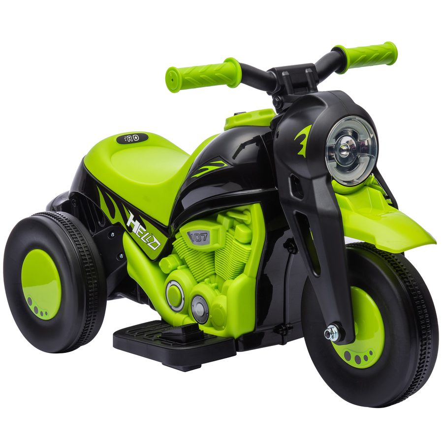 AIYAPLAY Kinder-Elektromotorrad, 3 Räder, 6 V, 3 km/h, Elektrofahrzeug mit Seifenblasenfunktion, Licht- und Toneffekten, 2–5 Jahre, max. 30 kg, grün   Aosom von AIYAPLAY