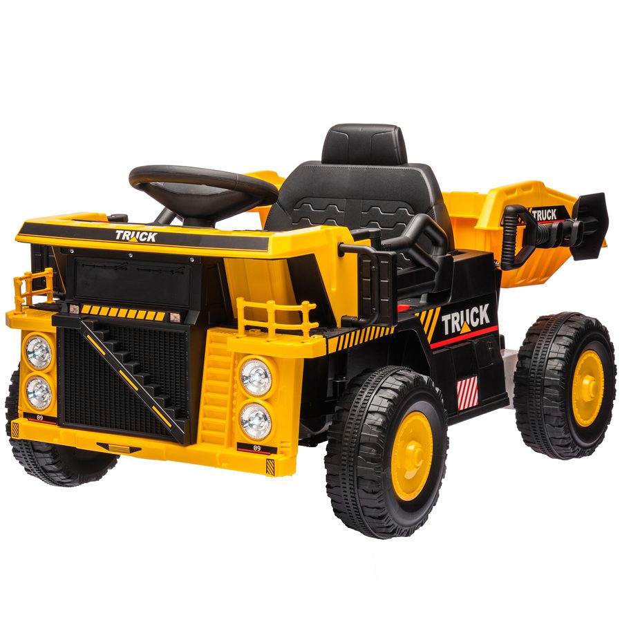 AIYAPLAY Elektrischer Traktor mit Schaufel, 12 V Kinder Aufsitztraktor, Kinder Elektroauto mit MP3 Funktion, Kinderfahrzeug mit Scheinwerfer, 3-6 km/h, für 3-5 Jahre Kinder, Gelb   Aosom von AIYAPLAY