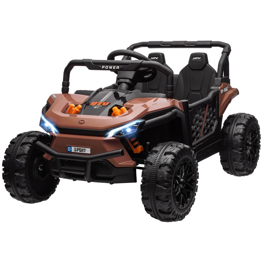 AIYAPLAY Elektroauto für Kinder UTV, elektrischer Buggy für Kinder, mit 2,4-GHz-Fernbedienung, 2 Motoren 12 V, 2 Geschwindigkeiten, Musik, Hupe, Lichter, für Kinder von 3-5 Jahren, Braun   Aosom von AIYAPLAY