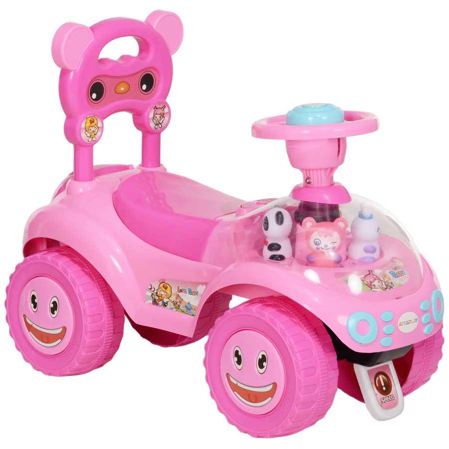 AIYAPLAY Rutschauto für Kinder, Schiebefahrzeug ohne Pedale mit Hupe, Licht, Musik, Lenkrad, Stauraum unter dem Sitz, Fördert die Motorik Ihres Kindes, 18–36 Monate, Rosa   Aosom von AIYAPLAY