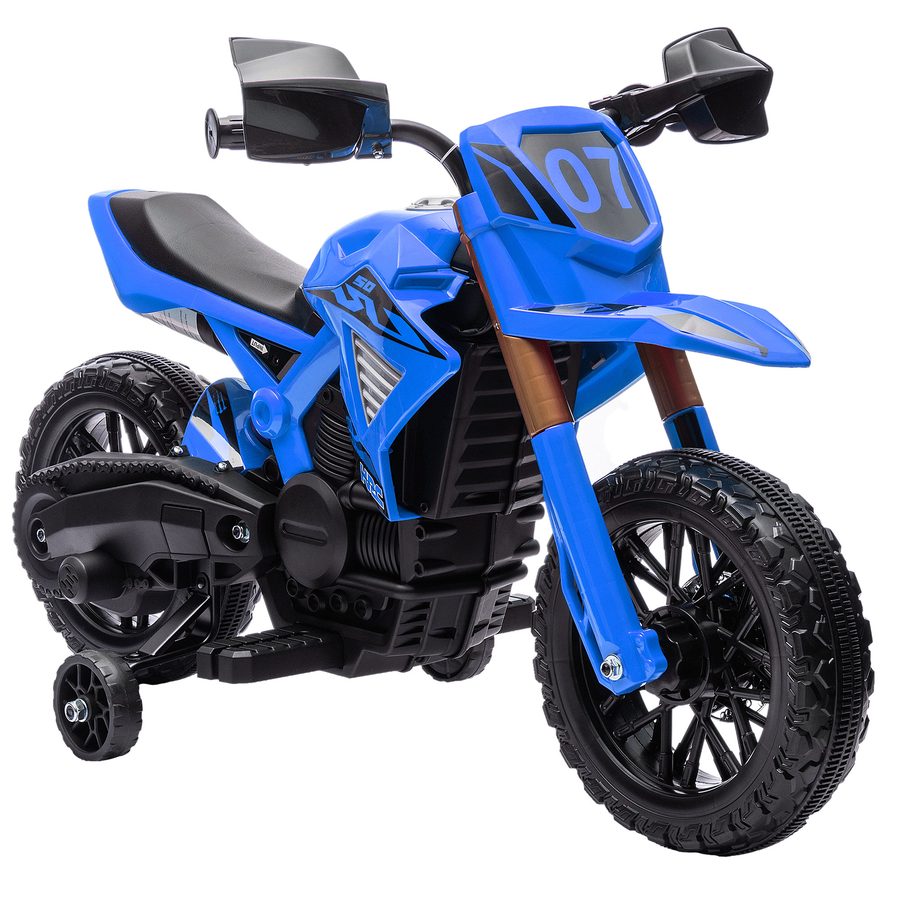 AIYAPLAY Elektrisches Kinder-Motorrad 3-8 Jahre mit 12V Doppelmotoren, Kinder-Elektro-Motorroller mit Stützrädern, Hupe und Anlassergeräusch, 3 km/h, Tragfähigkeit 30 kg, Blau   Aosom von AIYAPLAY