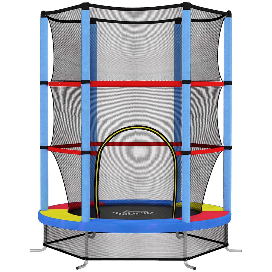 HOMCOM Kindertrampolin, Ø140 cm Trampolin für Kinder mit Sicherheitsnetz, Gartentrampolin für 3-6 Jahre Kinder, Indoor, Bunt   Aosom von HOMCOM