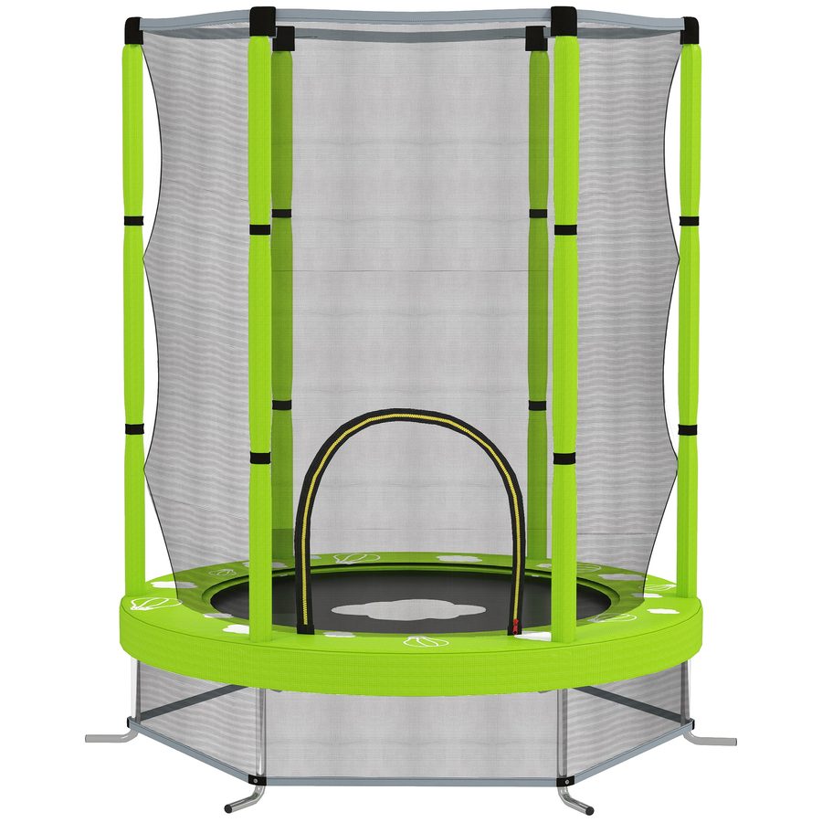 AIYAPLAY Kinder Trampolin Ø140 cm, Indoor Trampolin mit Sicherheitsnetz Randabdeckung Gummiseil, Kindertrampolin mit Tür mit Reißverschluss, Wolken-Muster, für Kinder 3-6 Jahre Grün   Aosom von AIYAPLAY