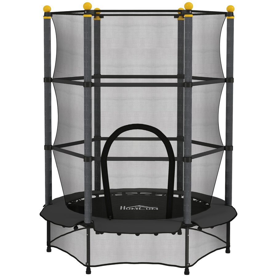 HOMCOM Kindertrampolin Ø140 cm, Trampolin mit Sicherheitsnetz, Randabdeckung, Gartentrampolin für Kinder 3-10 Jahre, bis 50 kg belastbar, Schwarz   Aosom von HOMCOM