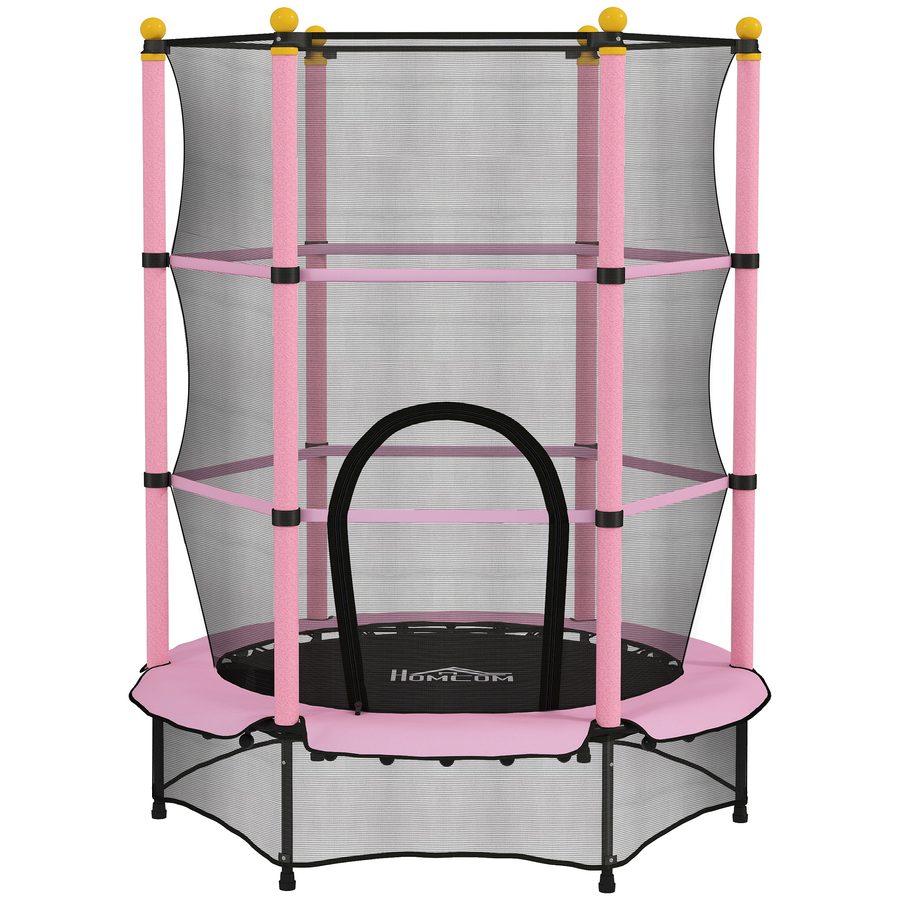 HOMCOM Kindertrampolin Ø140 cm, Trampolin mit Sicherheitsnetz, Randabdeckung, Gartentrampolin für Kinder 3-10 Jahre, bis 50 kg belastbar, Rosa   Aosom von HOMCOM